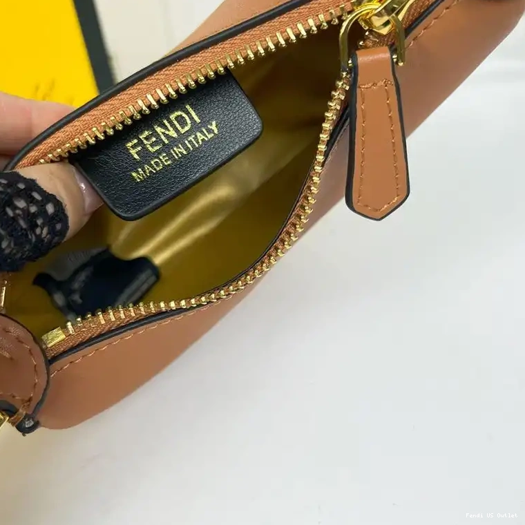 Affordable HOT Leather Fendigraphy Fendi Calf Brown Nano In Bag Hobo 0405